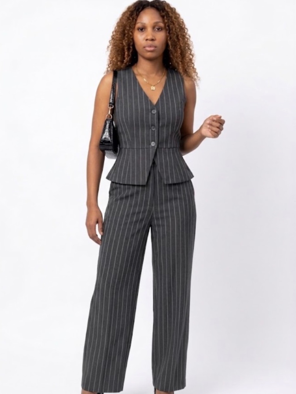 chic two-piece pinstripe vest set